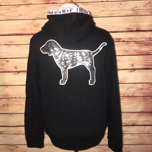 PINK Victoria's Secret Tops - 🚫SOLD🚫 PINK Black/Silver Sequin Pullover Hoodie